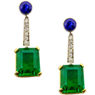 Emerald Diamond & Sapphire earrings - Click Image to Close